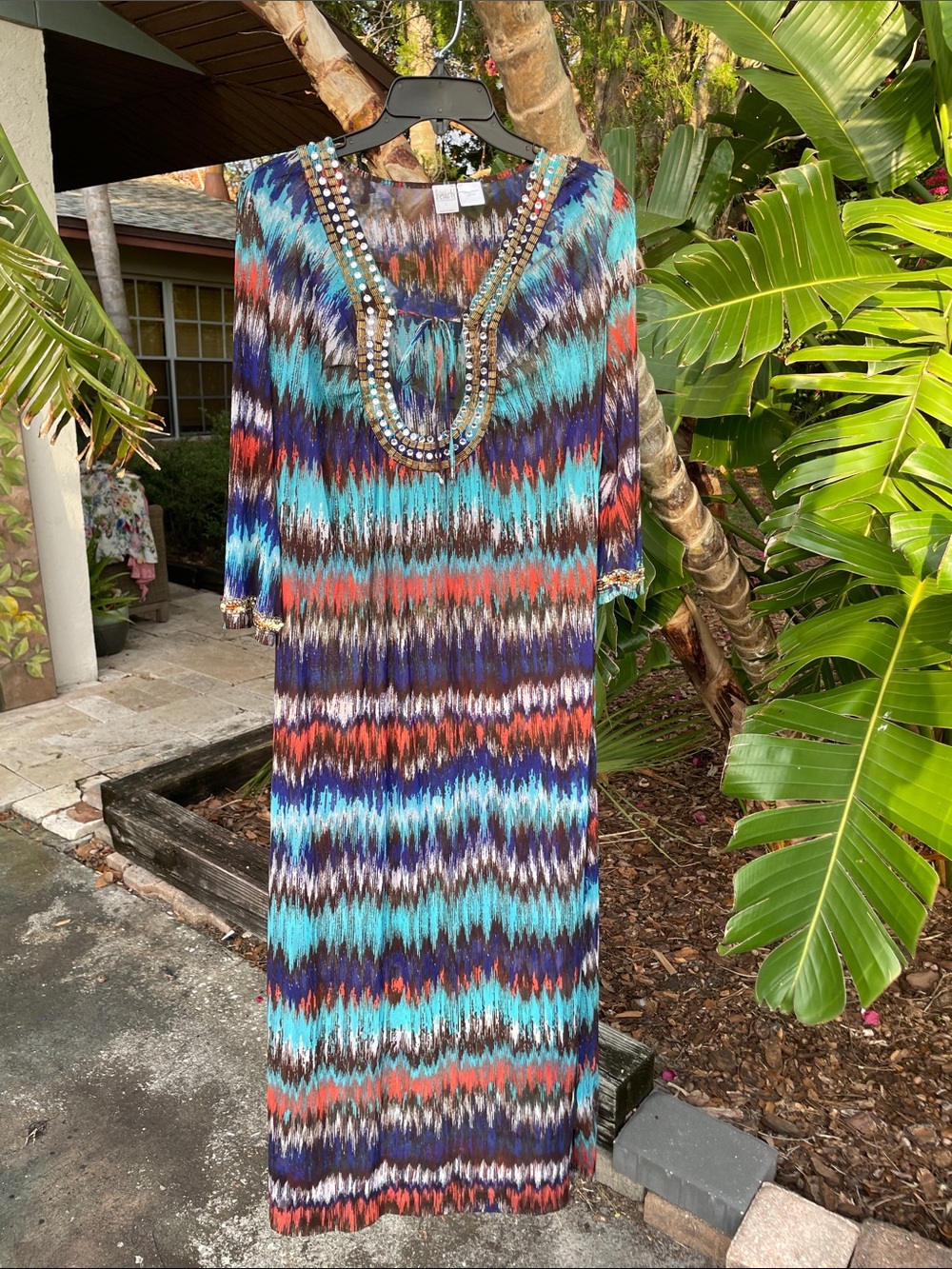 sheer beaded striped dress or beach cover-up